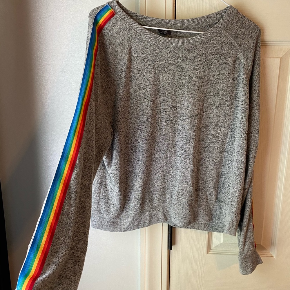Rainbow sleeve gray sweater